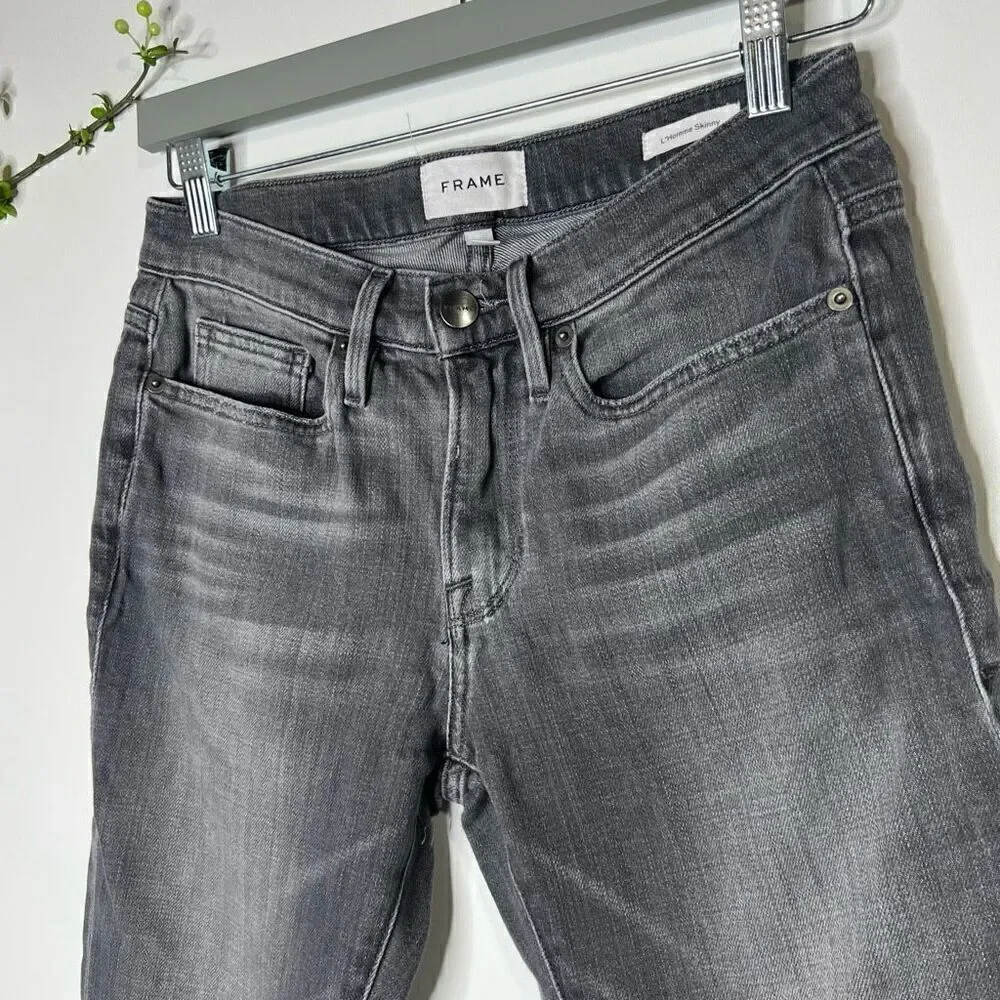 Frame Denim L’ Homme Skinny Jeans Faded Black Gray Denim